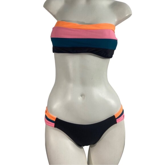 Women’s Black and Tricolor Bikini 2 Piece Set Sz L - NWOT - Picture 1 of 9